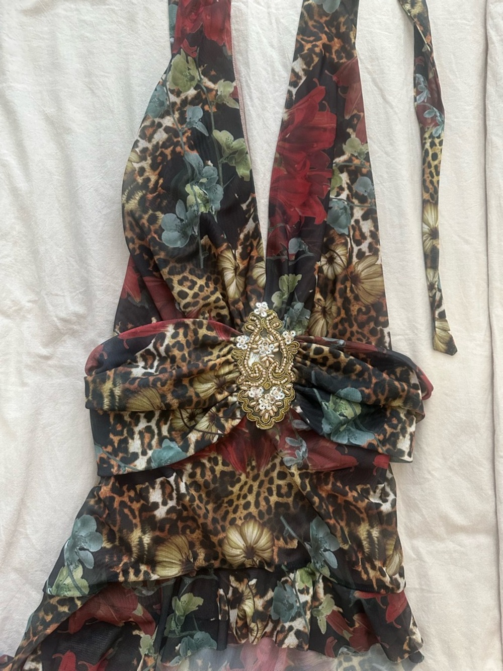 Jaded London Multicolor Floral & Animal Print Plunge Halter Mini Dress - Picture 3 of 5